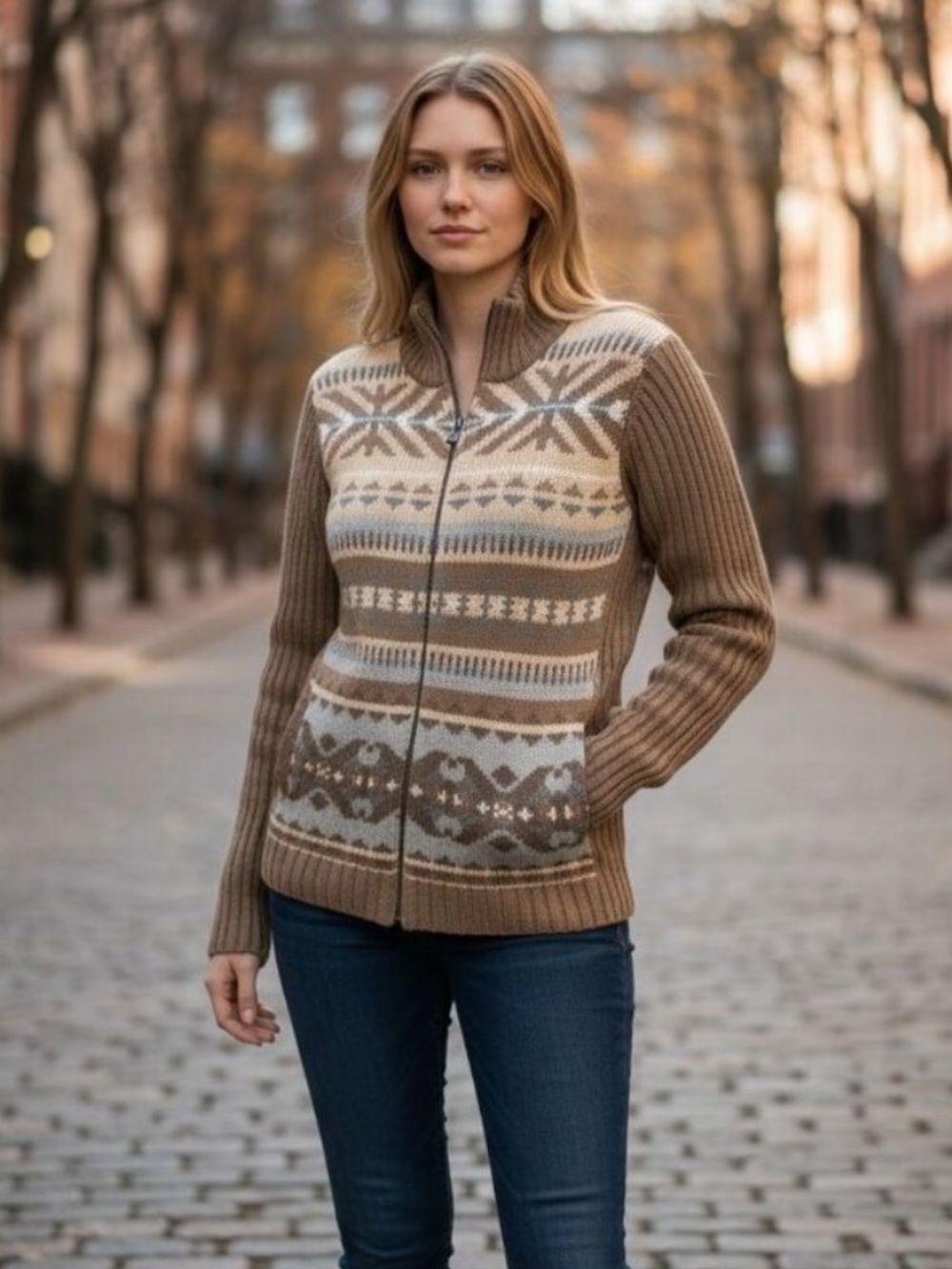 Lauren Ralph LambsWool Angora Cashmere Cardigan Sweater Faux Fur Collar Sz XL
